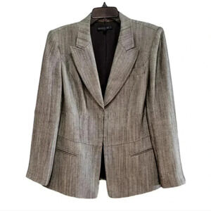 Lafayette 148 New York Linen Blend Clasp Front Blazer Cream Brown 6 Women's